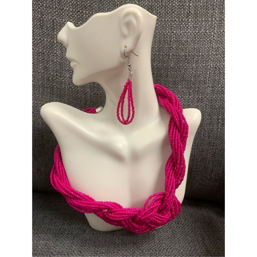 Hot Pink Beaded Necklace Set